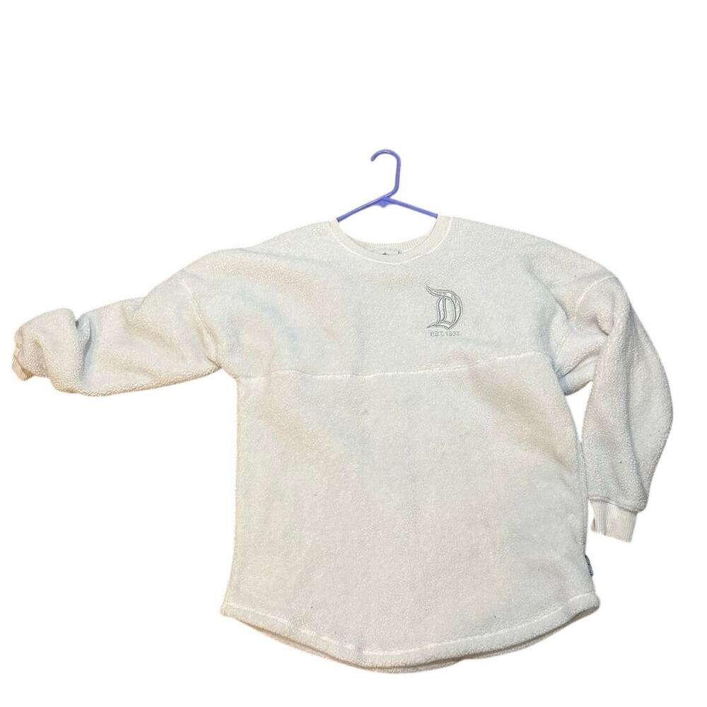 DISNEY Disneyland White With Silver Fleece Soft SPIRIT JERSEY Sz Large Adult